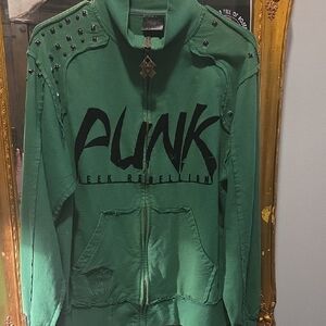 Green Punk Style Zip-Up Jacket